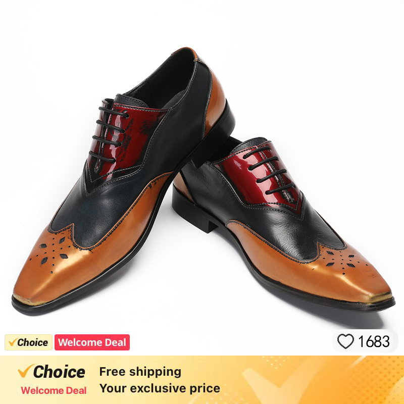 Leather Shoe Polish - รองเท้าผ้าอ็อกซ์ฟอร์ดสุดหรูสำหรับผู้ชายรองเท้าเดรสลำลองสีดำแบบผูกเชือกรองเท้าหัวแหลมขัดมันรองเท้าหนังแท้สำหรับผู้ชาย