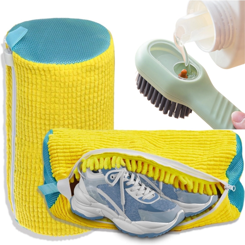 Shoe Cleaning Brush - 1/2/4 ชิ้น ถุงซักรองเท้าพร้อมชุดแปรงรองเท้าแบบมีของเหลว ถุงซักรองเท้าทนทานและแปรงทำความสะอาดขนนุ่มสำหรับรองเท้าทุกประเภท